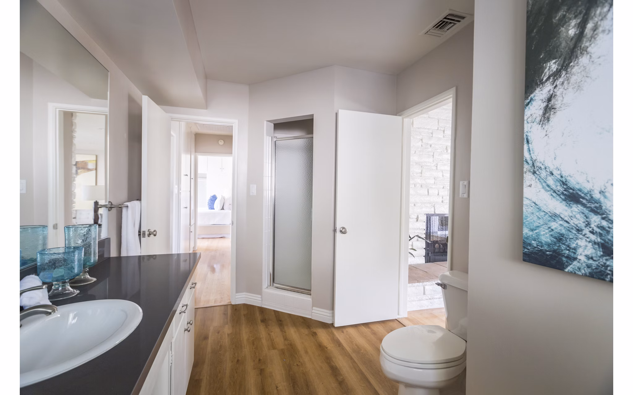 Bathroom featuring modern fixtures in Orange Grove Circle Apartments, luxury apartments by Greystar