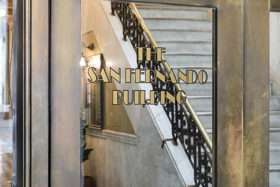 Signage at historic San Fernando Building Apartments, a luxury living destination in downtown Los Angeles