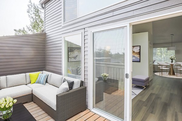 Private balcony with scenic views at Larkspur West Linn Apartments