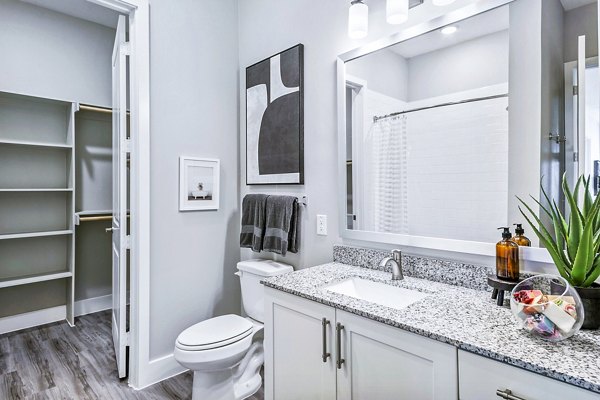 Modern bathroom with luxurious fixtures in The Gin Mill Apartments