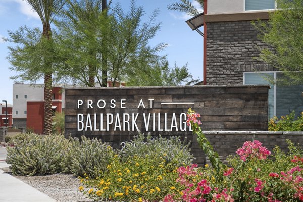 Prose at Ballpark Village Apartments signage, modern luxury living in vibrant community