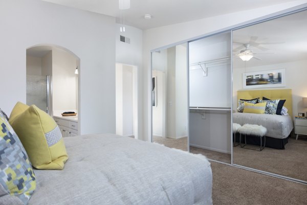 Cozy bedroom with modern furnishings in Barcelona Apartments