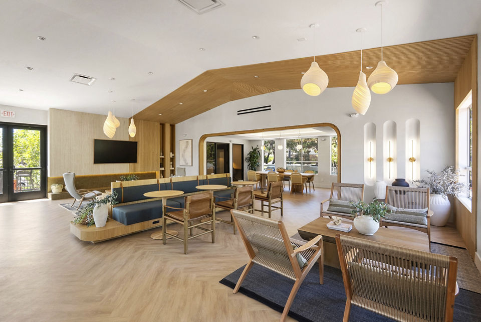 Luxurious clubhouse with modern design at Barcelona Apartments in the Greystar community