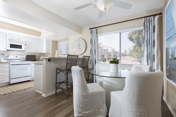Dining area with modern decor at Barcelona Apartments offering luxurious living in the Greystar luxury community
