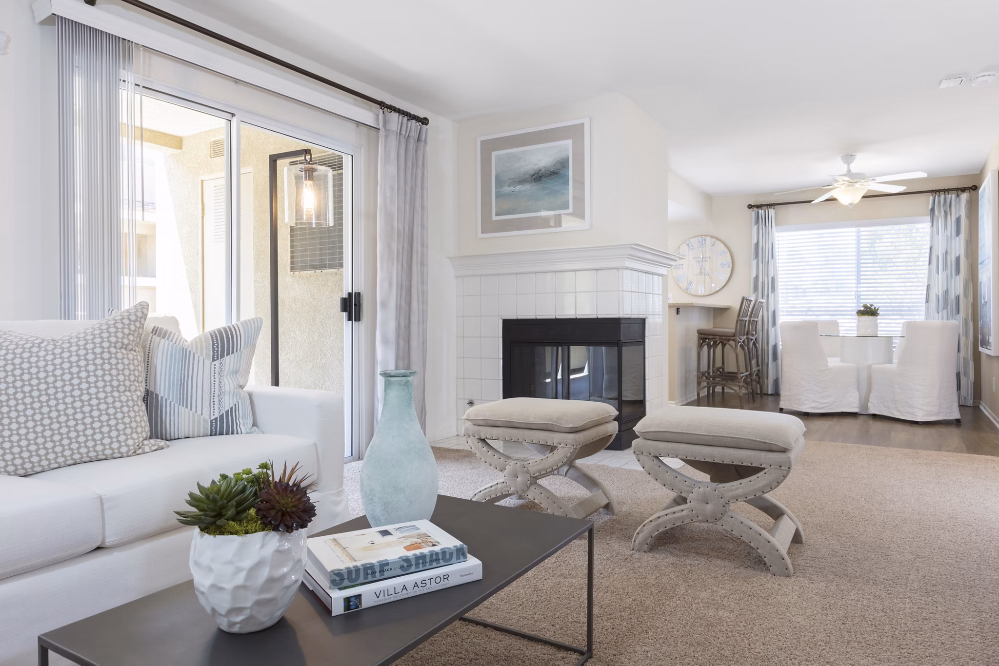 Modern living room with elegant decor in Barcelona Apartments, offering luxury living spaces within the Greystar community