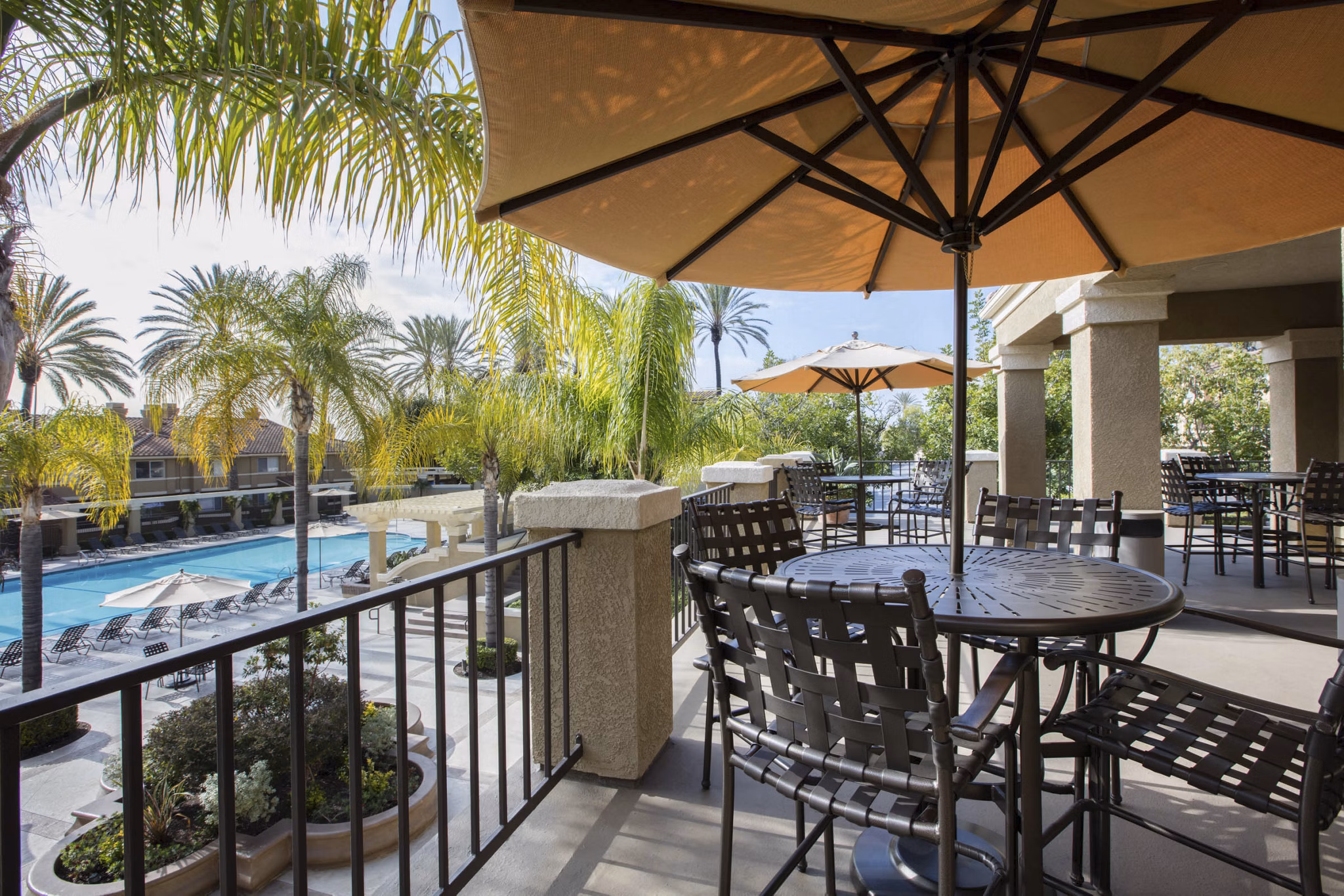 Spacious patio with modern seating at Barcelona Apartments, Greystar's luxury living near city amenities