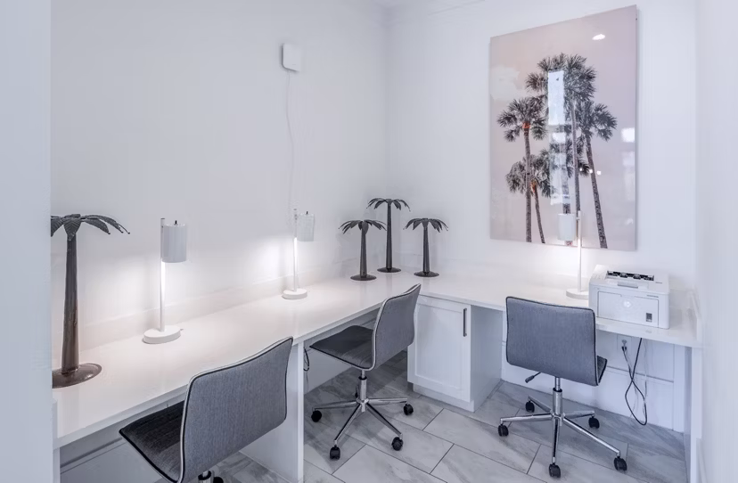 Business center with workstations at The Mark at Denton Apartments
