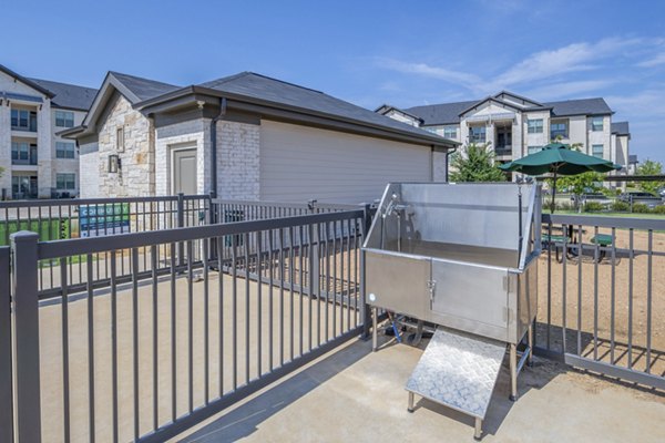 Dog wash station at The Mark at Denton Apartments featuring convenient pet care amenities for residents