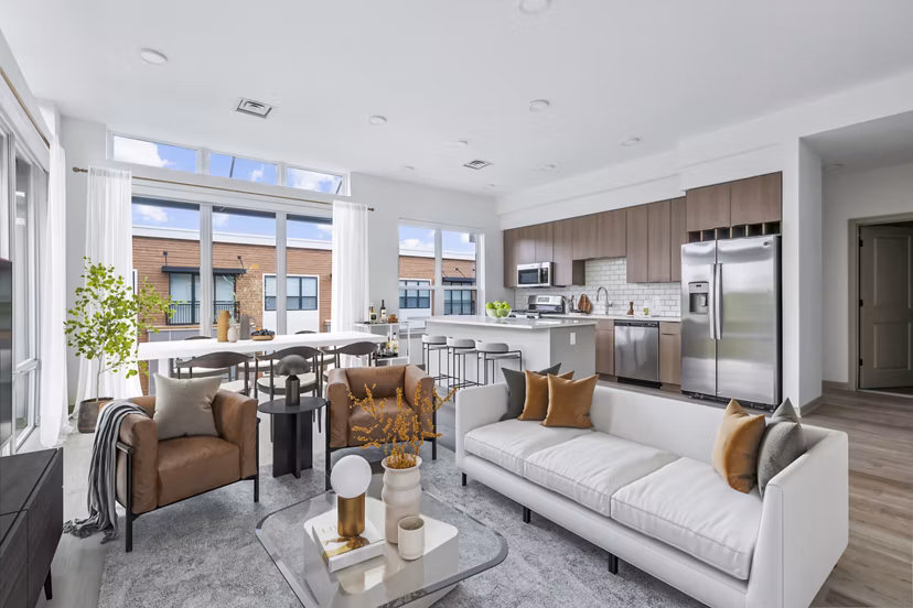 Spacious living room with designer furnishings at Enclave at Raritan Apartments