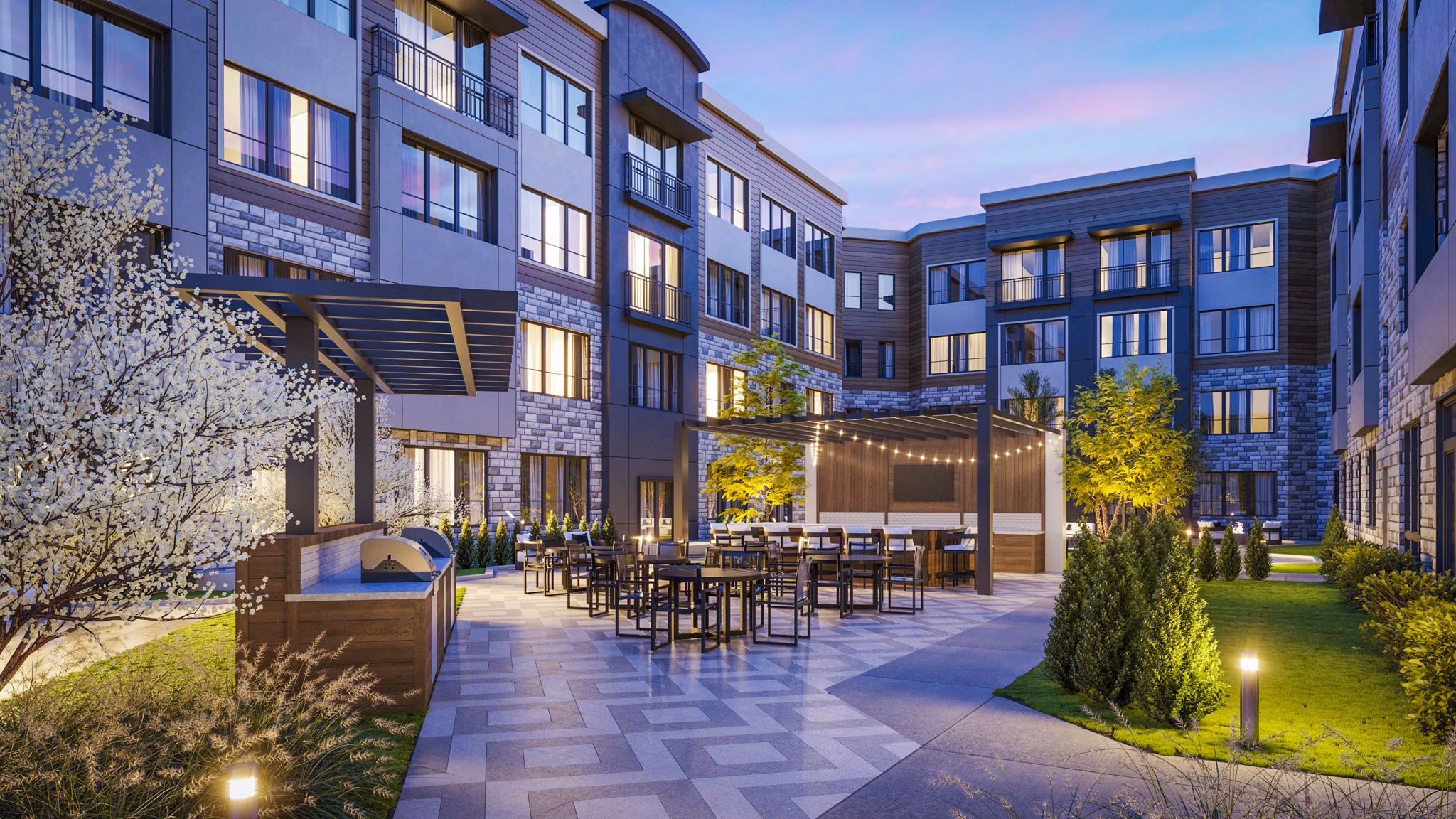 Outdoor grill area on a patio at Enclave at Raritan Apartments, perfect for social gatherings and community events