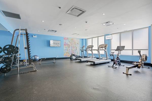 fitness center at MODE Logan Square Apartments