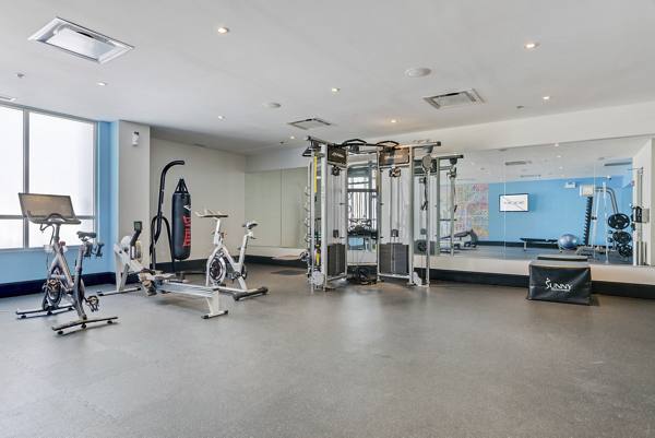 fitness center at MODE Logan Square Apartments