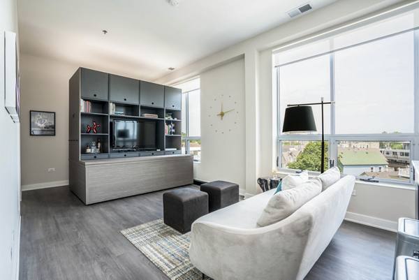 living room at MODE Logan Square Apartments