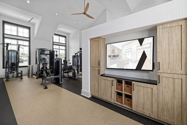 fitness center at The Lindley at Grove 98 Apartments