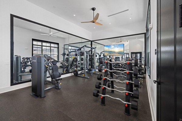 fitness center at The Lindley at Grove 98 Apartments