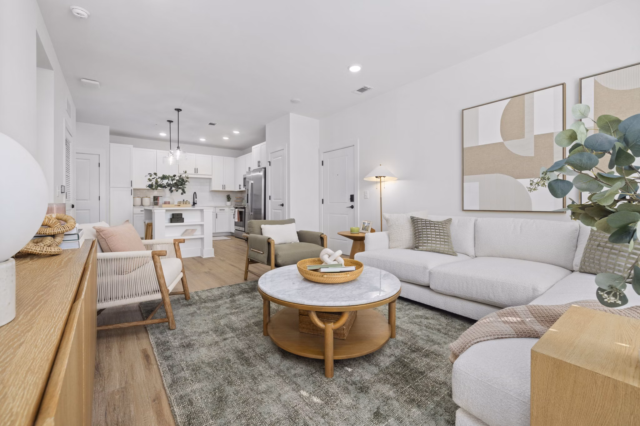 Modern living room with elegant decor at The Lindley at Grove 98 luxury apartments