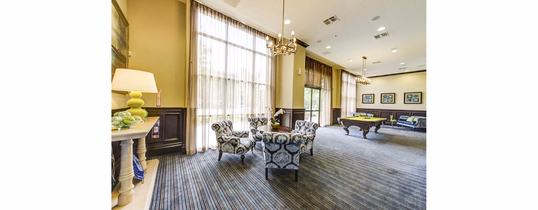 The Village at Lake Lily: Modern clubhouse with luxury seating and amenities