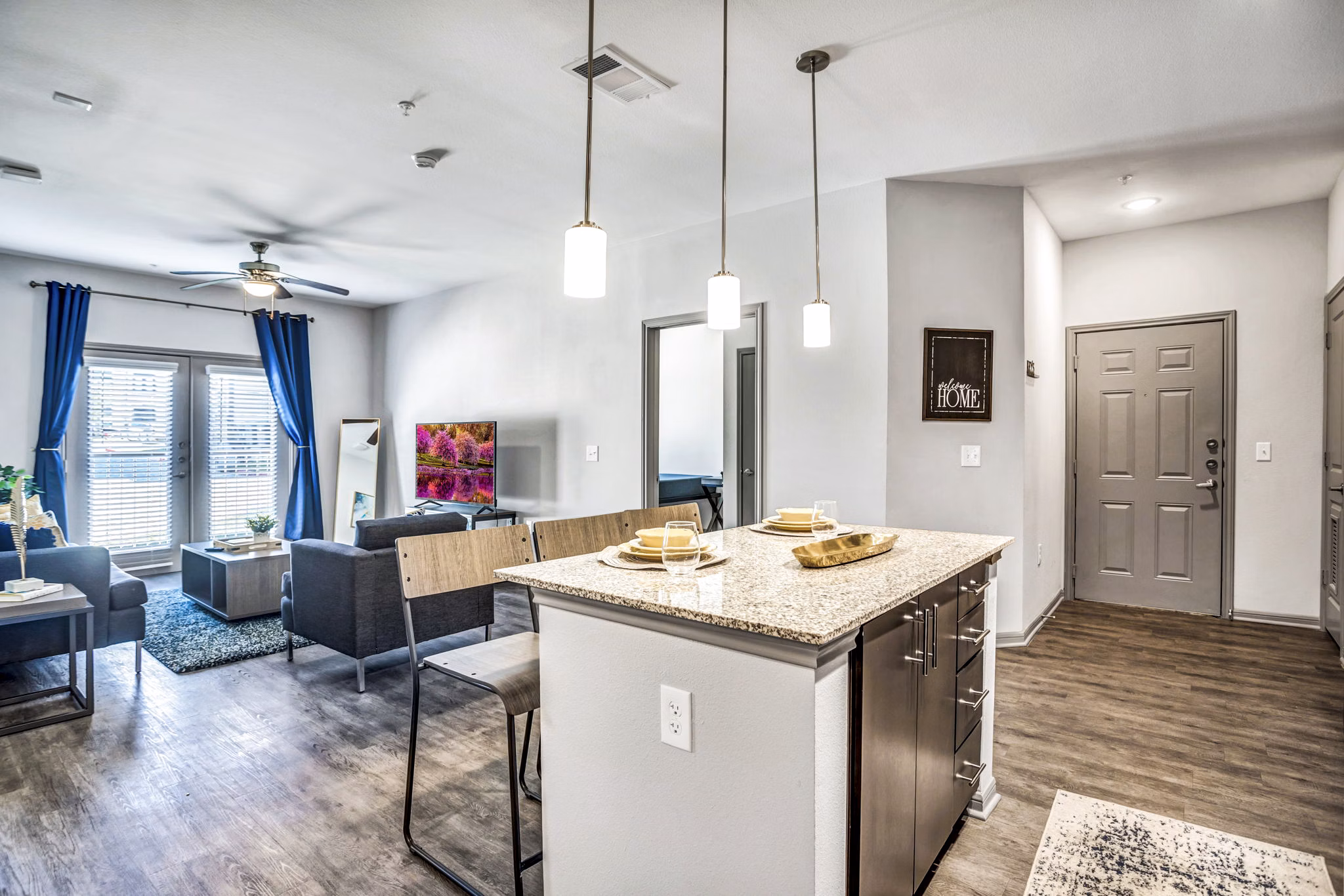 Dining room with modern appliances and elegant decor in Haven at M Apartments