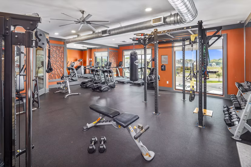 State-of-the-art fitness center with modern equipment at Sterling at Stonecrest Apartments