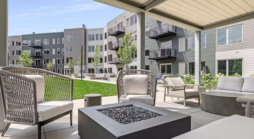 fire pit at District 1860 Apartments