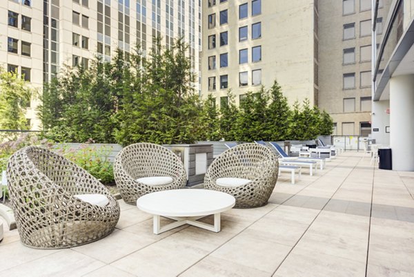 Clubhouse featuring modern design elements and social seating at Lake & Wells luxury apartments