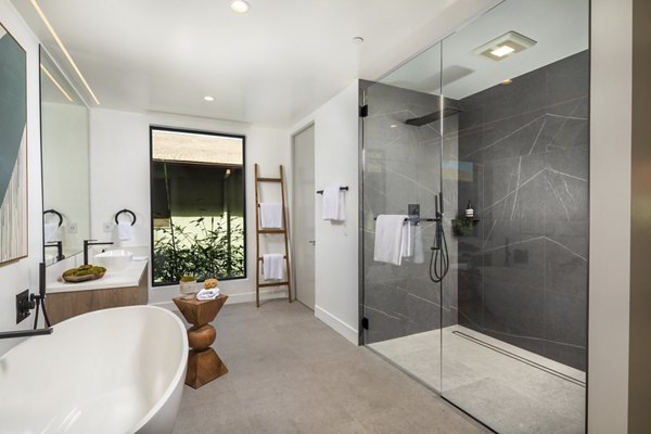 Modern bathroom with sleek fixtures at The Alfred Apartments