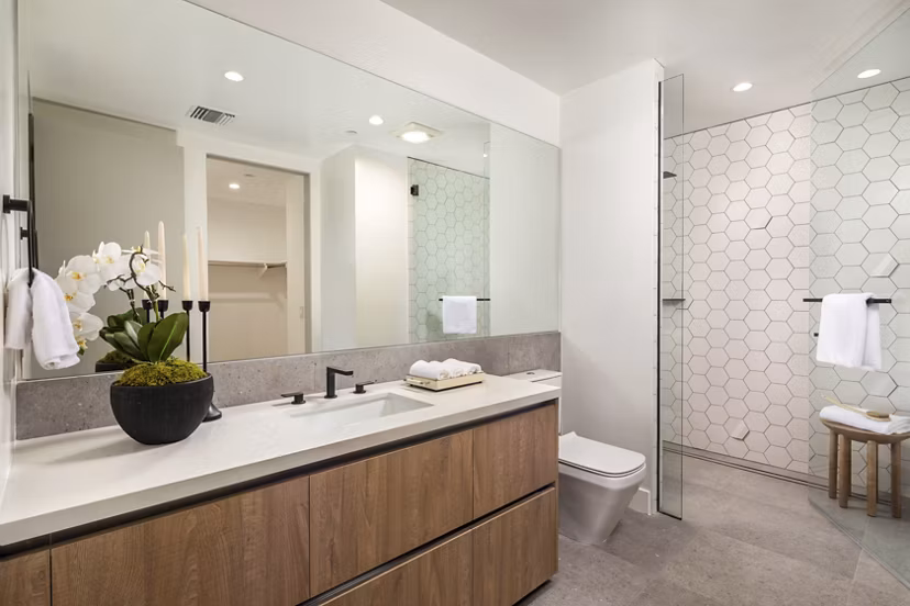 Bathroom featuring modern fixtures at The Alfred Apartments in luxury living atmosphere