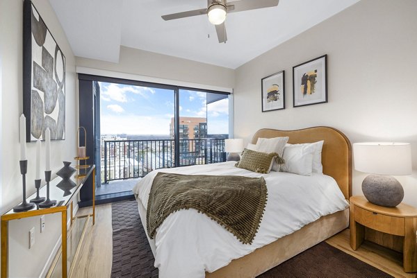 Bedroom featuring modern design and luxury furnishings in 400H Apartments