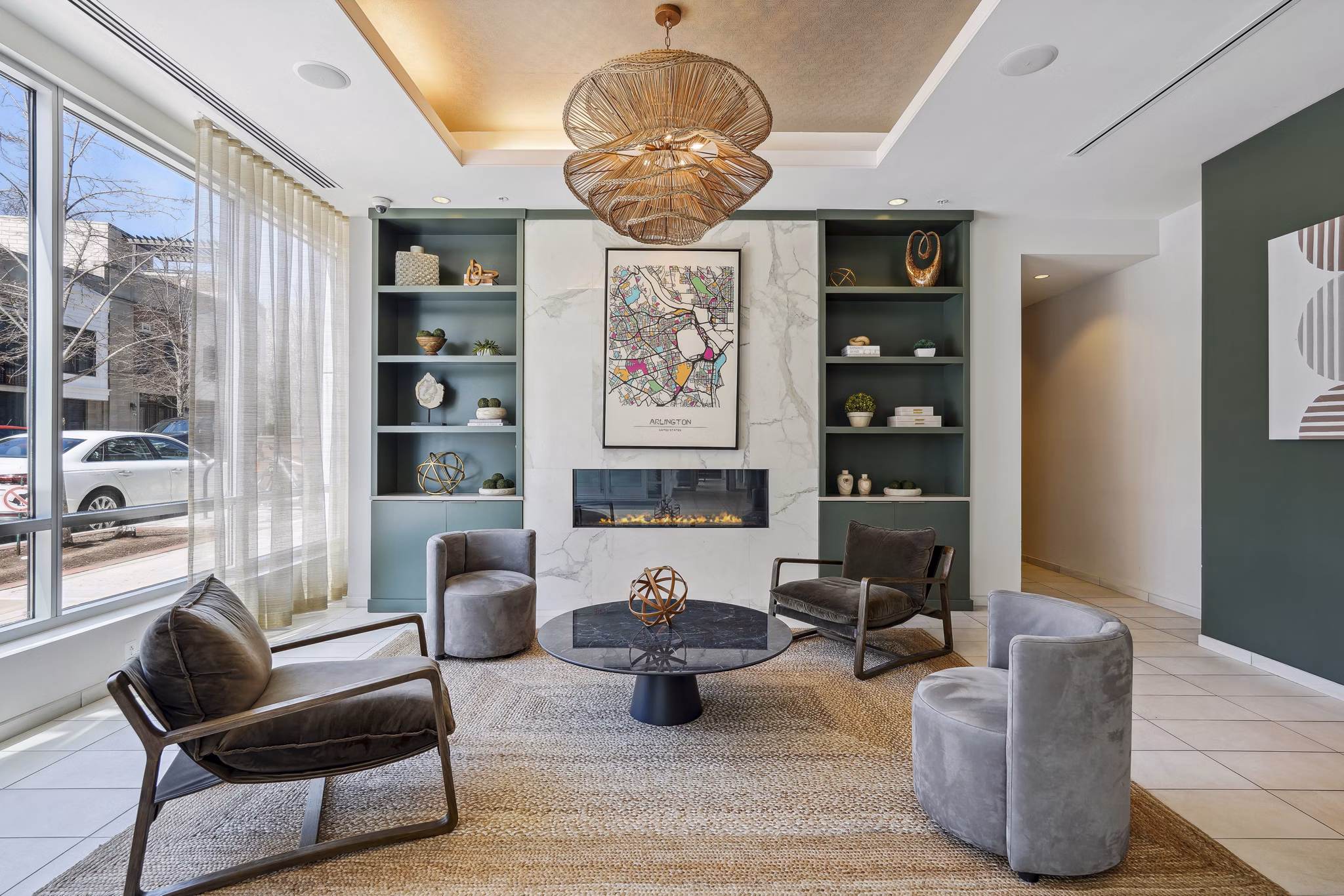 Spacious clubhouse featuring modern decor at Verde Pointe luxury apartments