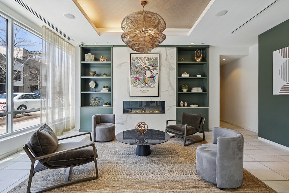 Spacious clubhouse featuring modern decor at Verde Pointe luxury apartments