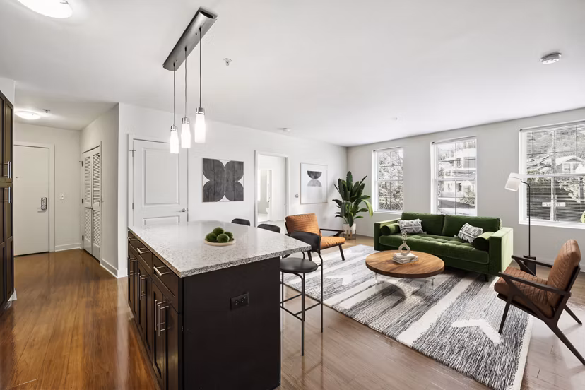Elegant kitchen with stainless steel appliances in Verde Pointe luxury apartments