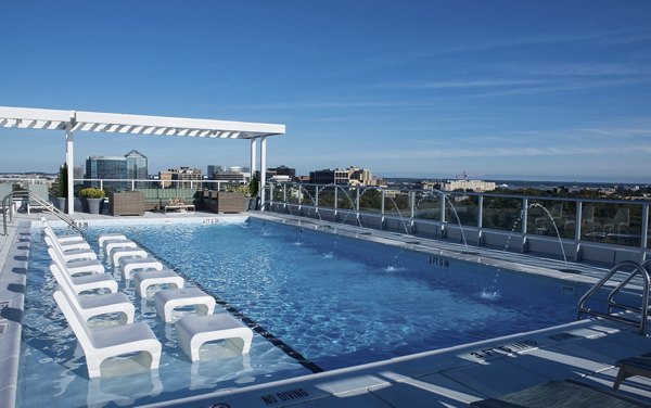 Elegant rooftop pool offering stunning city views at Verde Pointe luxury apartments