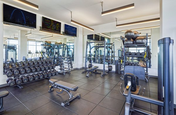 Modern fitness center with cutting-edge equipment at Skye on 6th Apartments, offering residents a premium workout experience