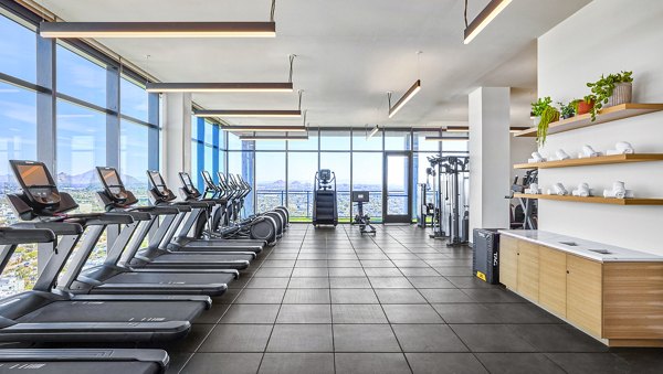 Fitness center with modern equipment at Skye on 6th Apartments