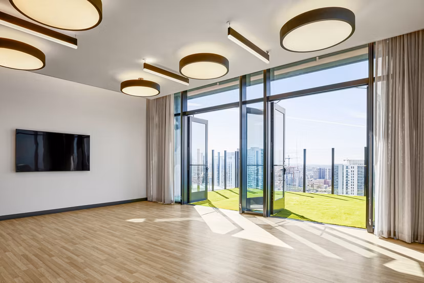 Yoga studio and dog park facilities at Skye on 6th Apartments, perfect for active lifestyles and pet owners