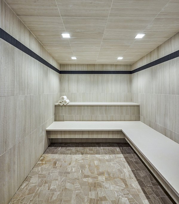 sauna at Skye on 6th Apartments