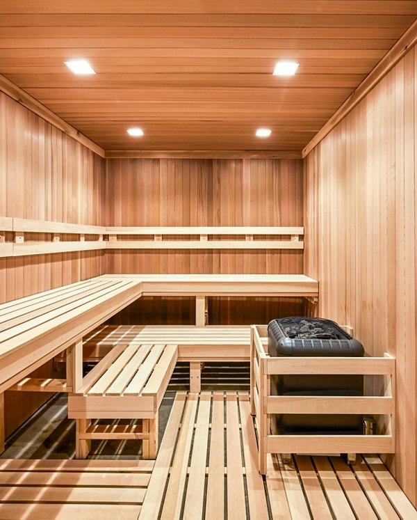 Relaxing sauna at Skye on 6th Apartments offering luxury wellness amenities in urban Phoenix setting