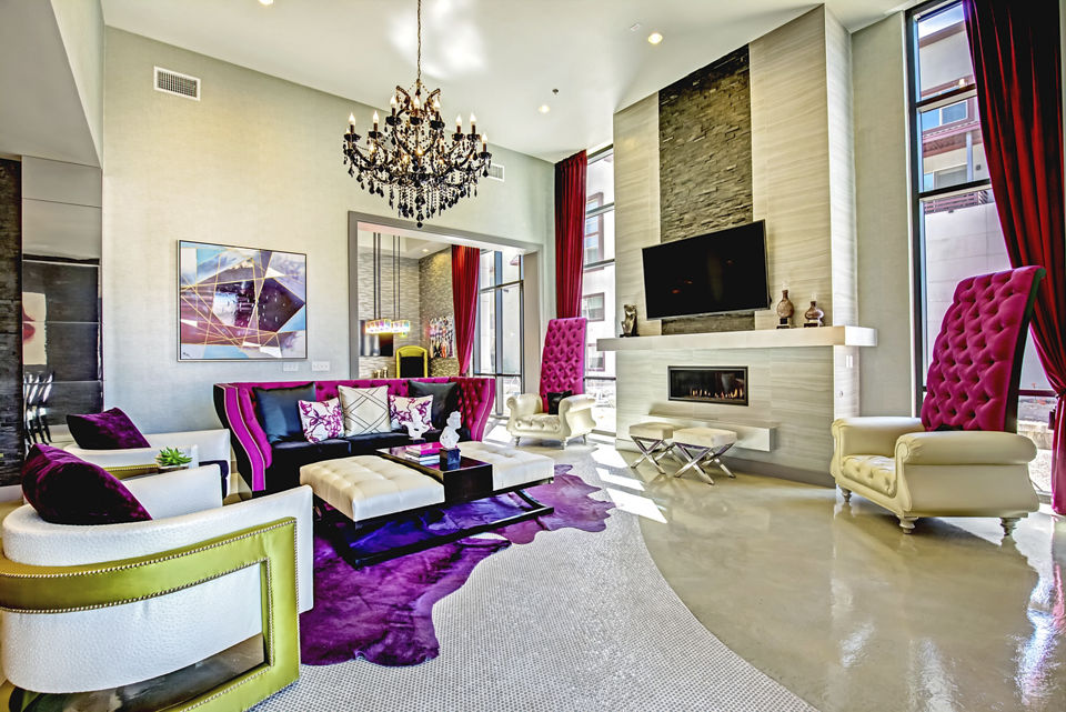 Clubhouse featuring modern design and seating at Constellation Apartments luxury property