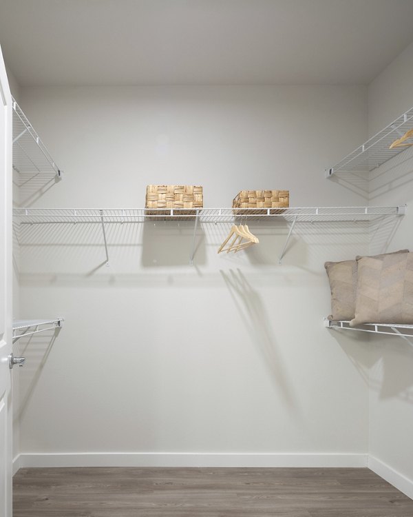 Walk-in closet with ample storage space at Prose District West Apartments