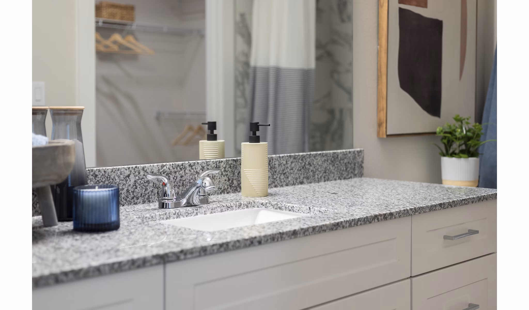 Elegant bathroom with modern fixtures at Prose District West Apartments