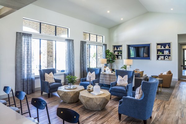 Stylish clubhouse with modern decor at Prose District West Apartments, perfect for social gatherings and relaxation