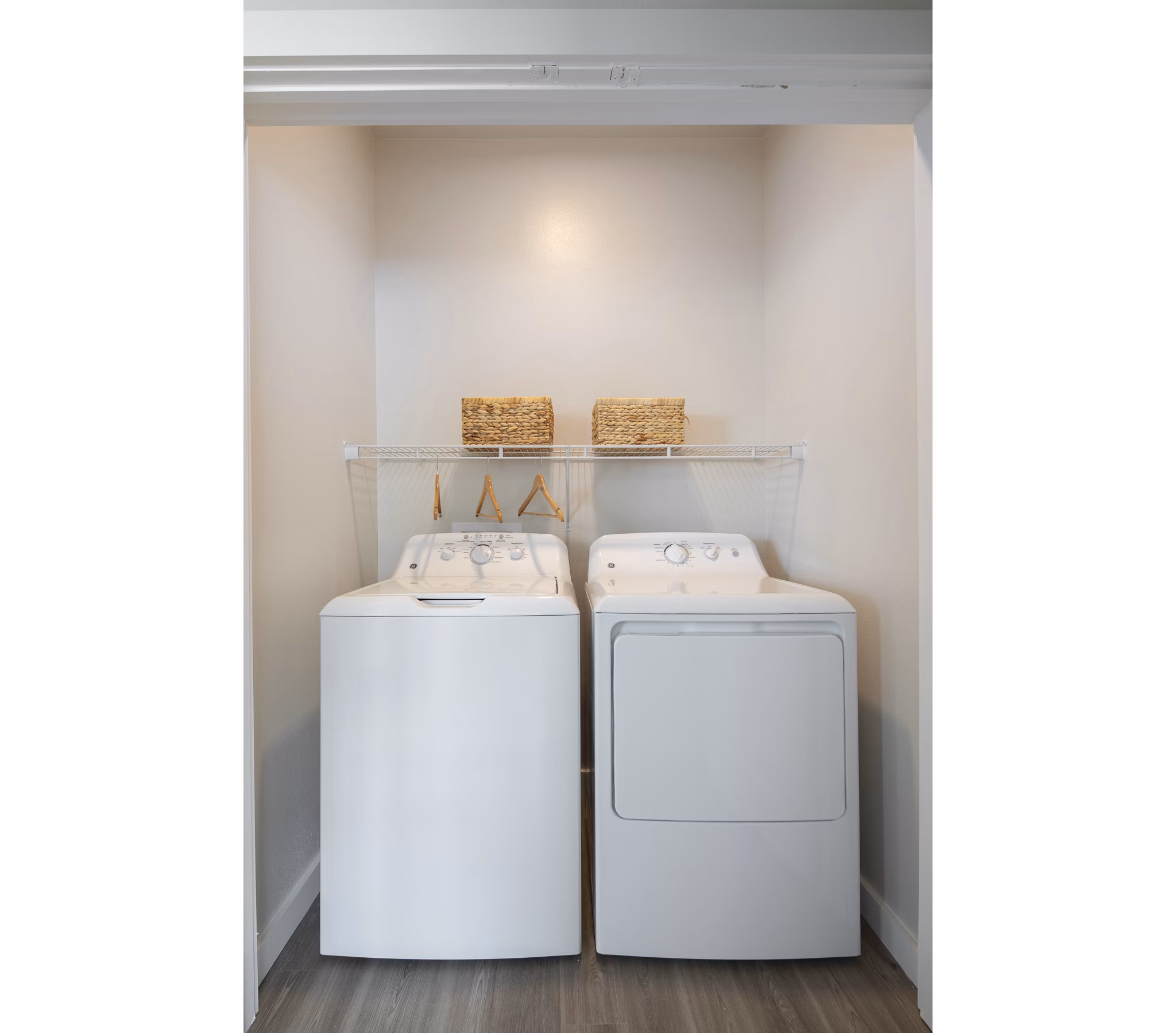 Modern laundry room with energy-efficient washers and dryers at Prose District West Apartments, offering convenience and comfort in every detail
