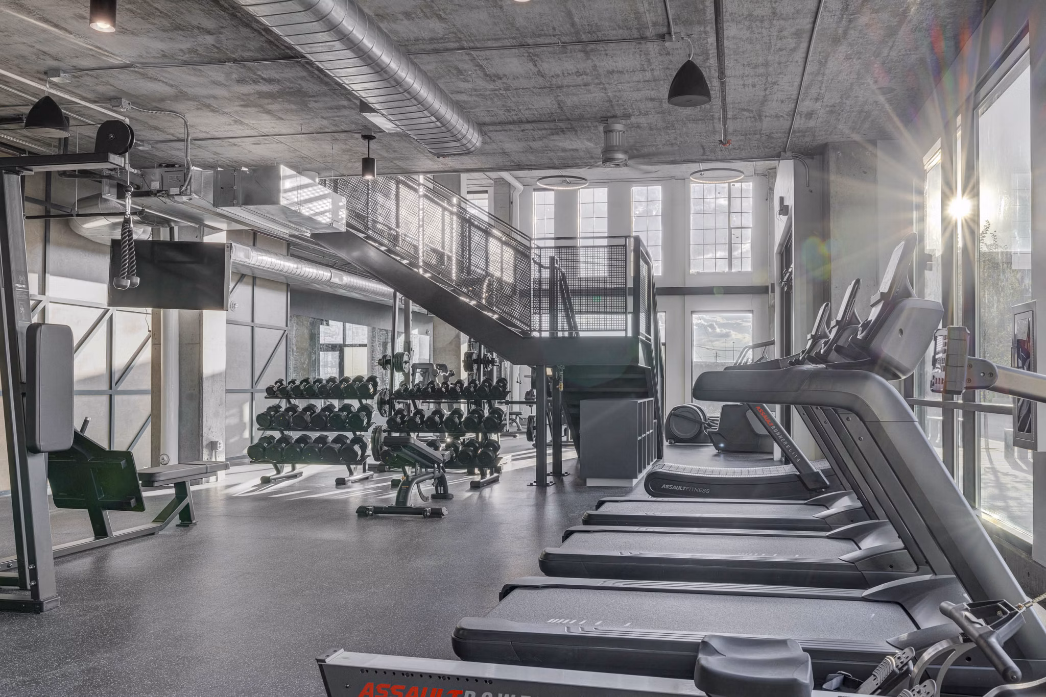 State-of-the-art fitness center with modern equipment at Bowers Apartments