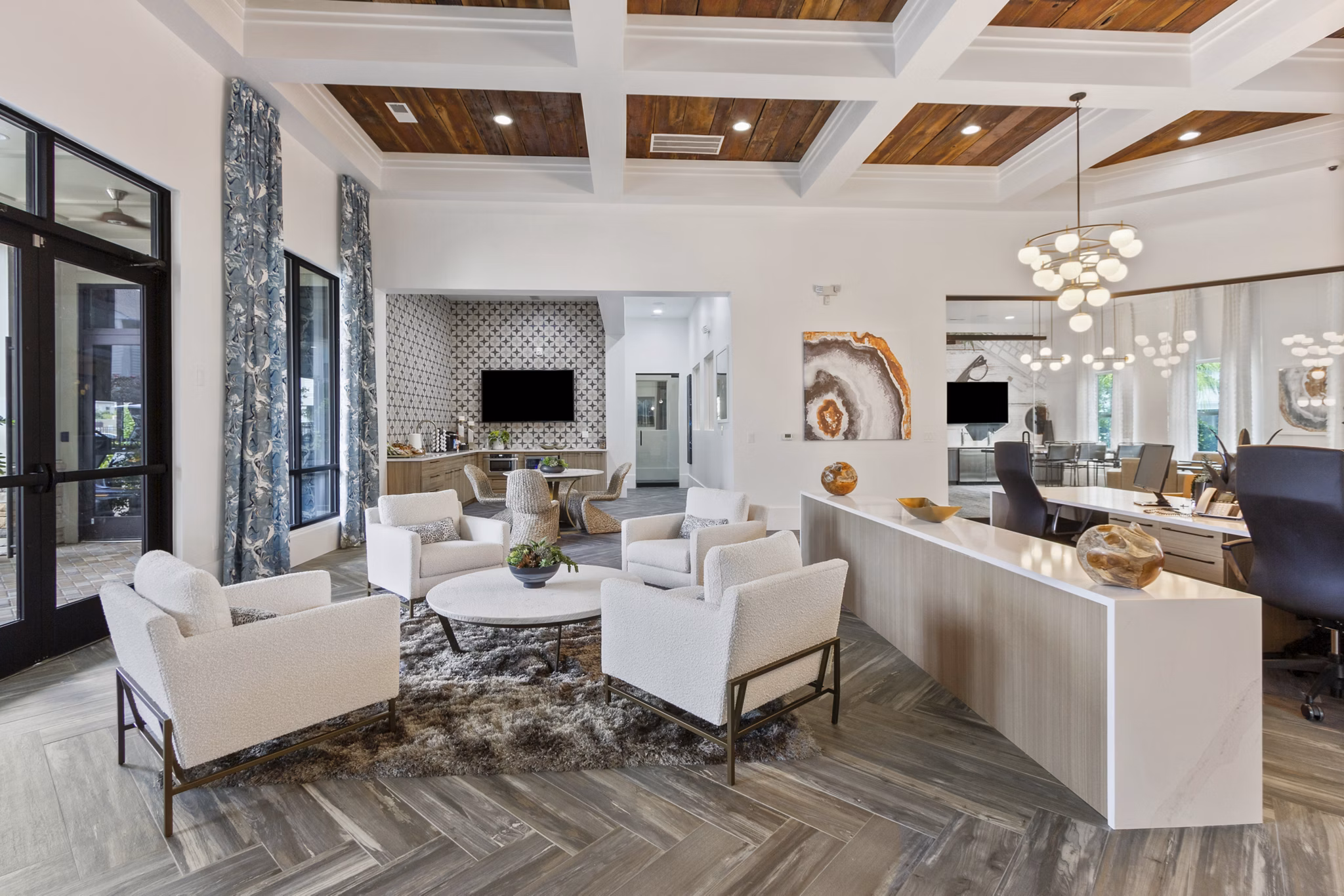 Luxury clubhouse at Adara at Godley Station Apartments with modern lounge spaces and community features in Pooler