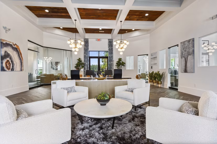 Clubhouse with modern design at Adara at Godley Station Apartments offering luxury amenities for residents