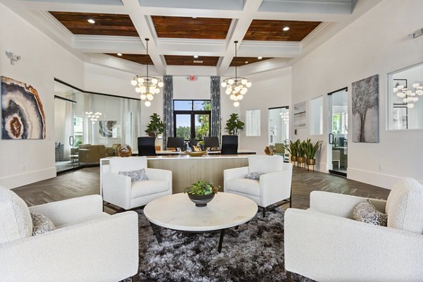 Clubhouse with modern design at Adara at Godley Station Apartments offering luxury amenities for residents