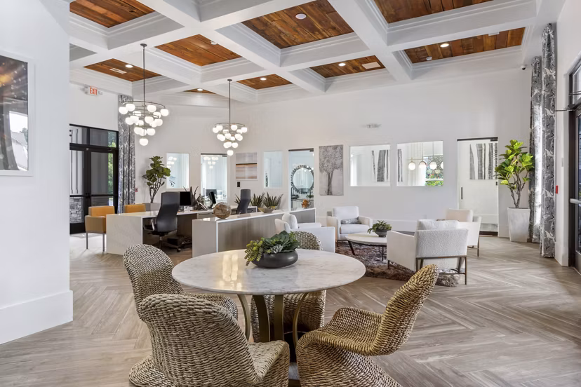 Elegant clubhouse with modern design at Adara at Godley Station Apartments, highlighting luxury living spaces and community charm