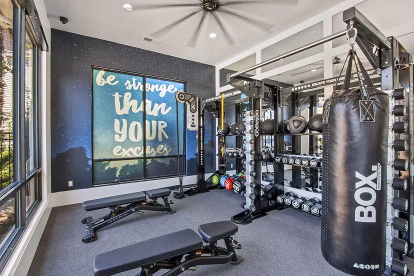 Modern fitness center with state-of-the-art equipment at Adara at Godley Station Apartments