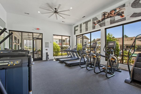 State-of-the-art fitness center featuring modern equipment at Adara at Godley Station Apartments