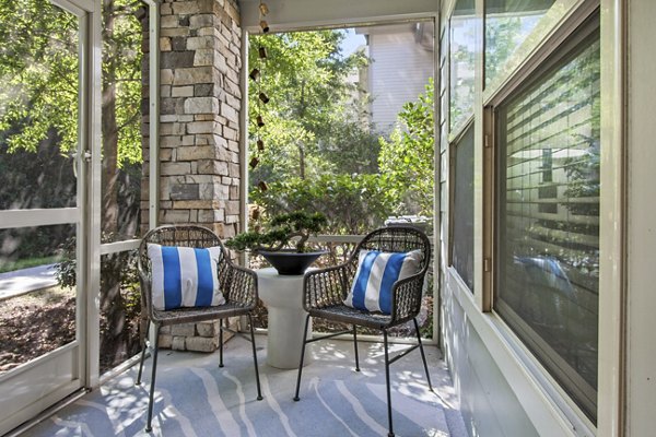 Spacious patio with modern seating at Adara at Godley Station Apartments